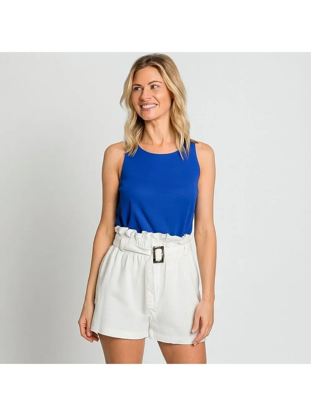 The Limited Cream High Waisted Paperbag Shorts Size 12P Linen Blend Belted